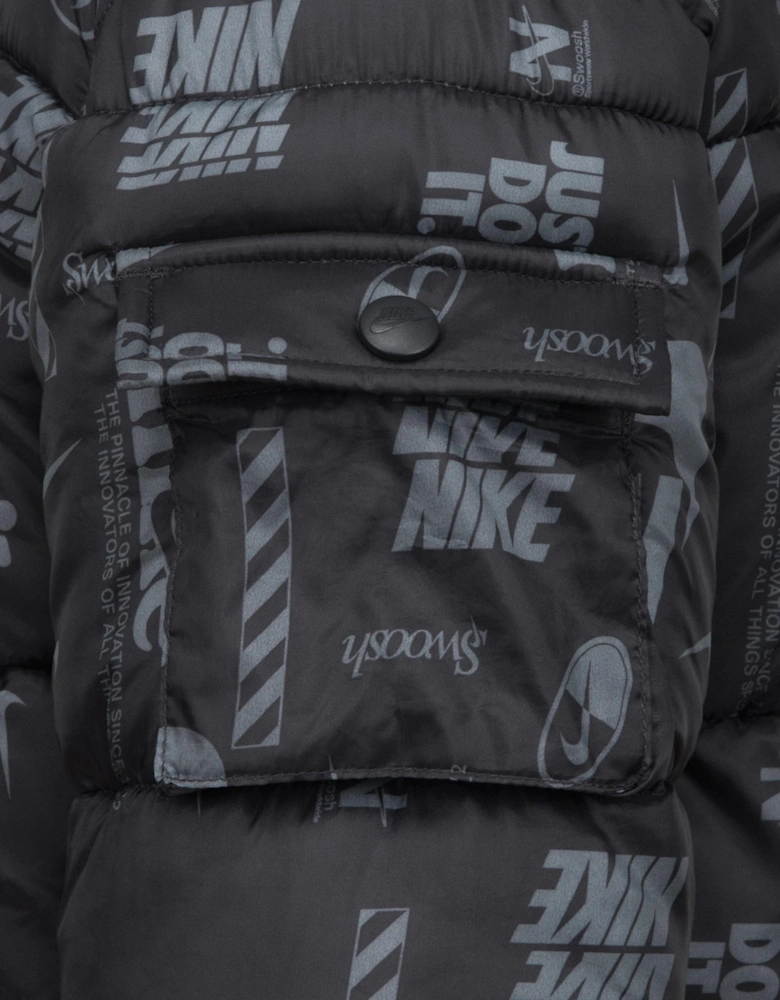 Boys DNA Logo Puffer Jacket in Black