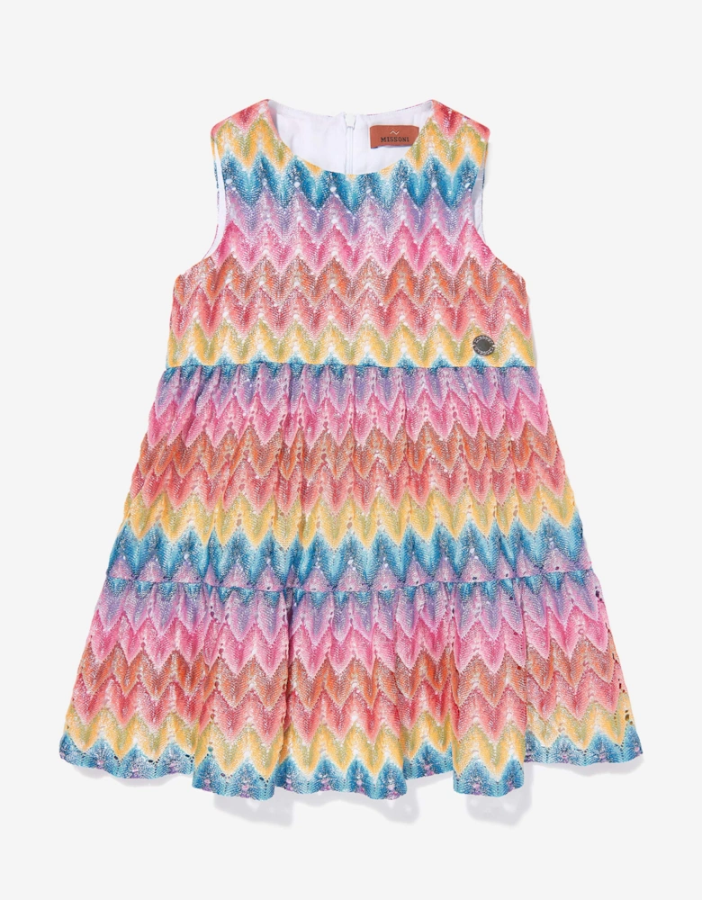 Girls Knitted Zigzag Dress in Multicolour
