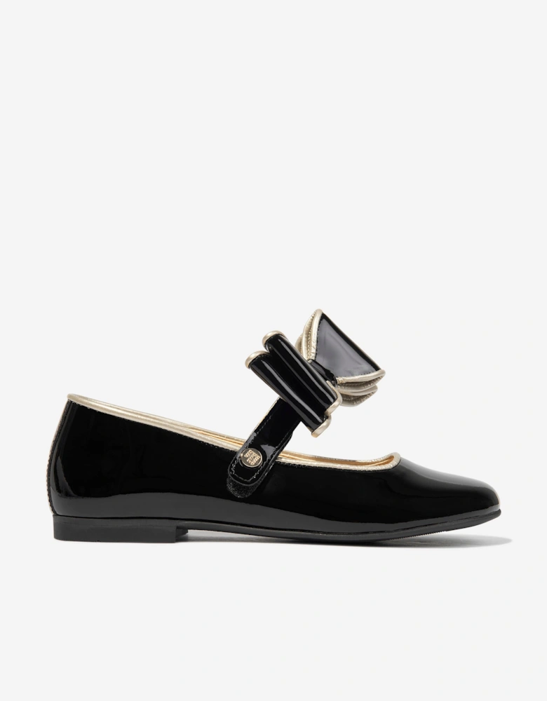 Girls Leather Mary Jane Bow Shoes in Black