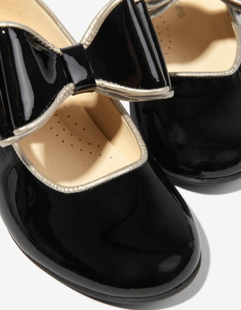 Girls Leather Mary Jane Bow Shoes in Black