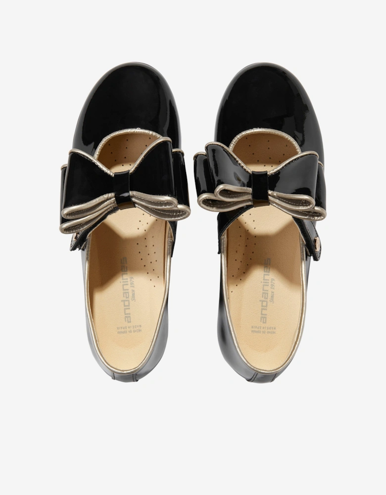 Girls Leather Mary Jane Bow Shoes in Black