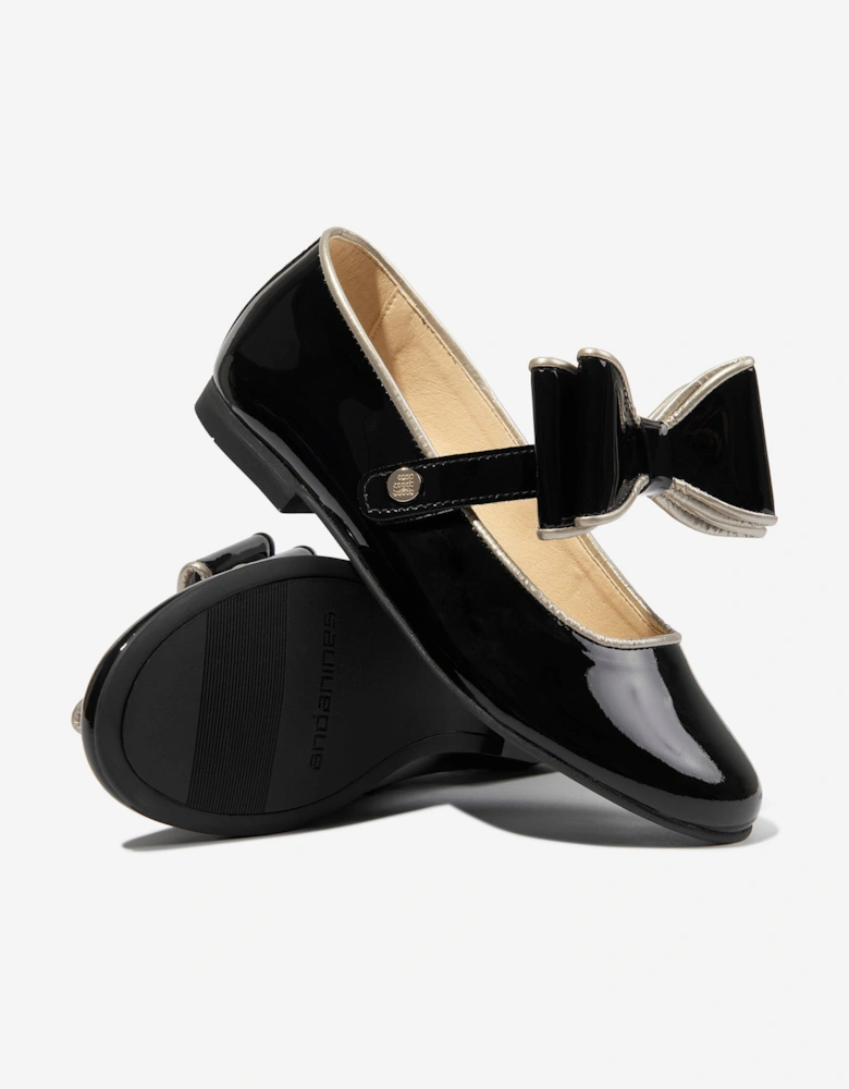 Girls Leather Mary Jane Bow Shoes in Black