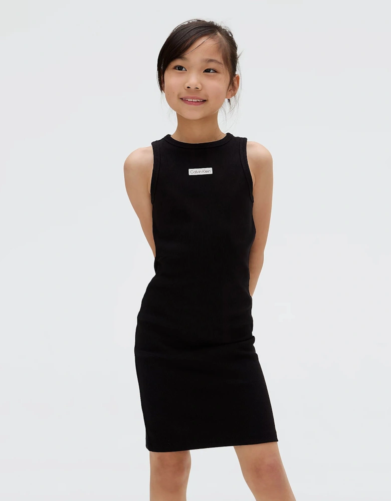 Girls Rib Sleeveless Dress in Black