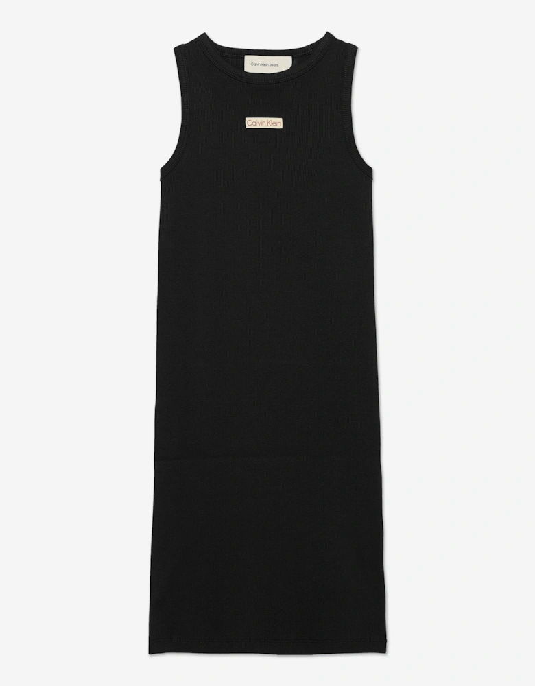 Girls Rib Sleeveless Dress in Black