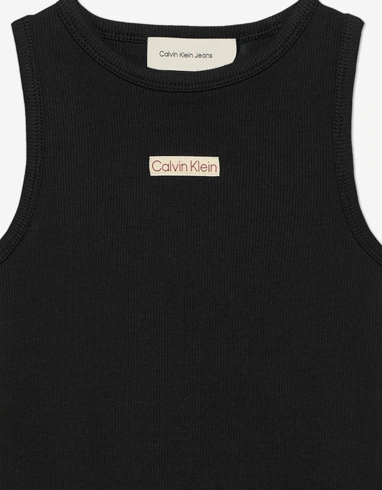 Girls Rib Sleeveless Dress in Black