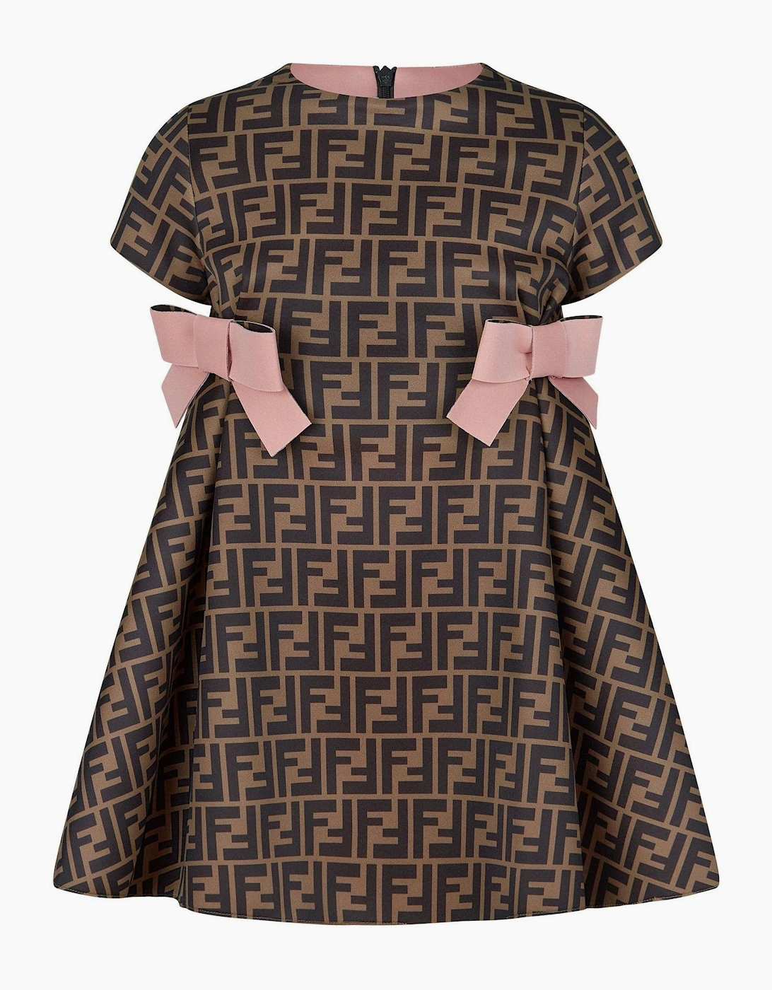 Fendi Girls Brown Neoprene Ff Logo Bow Dress - : 5 Years Size 5 Yrs Kids
