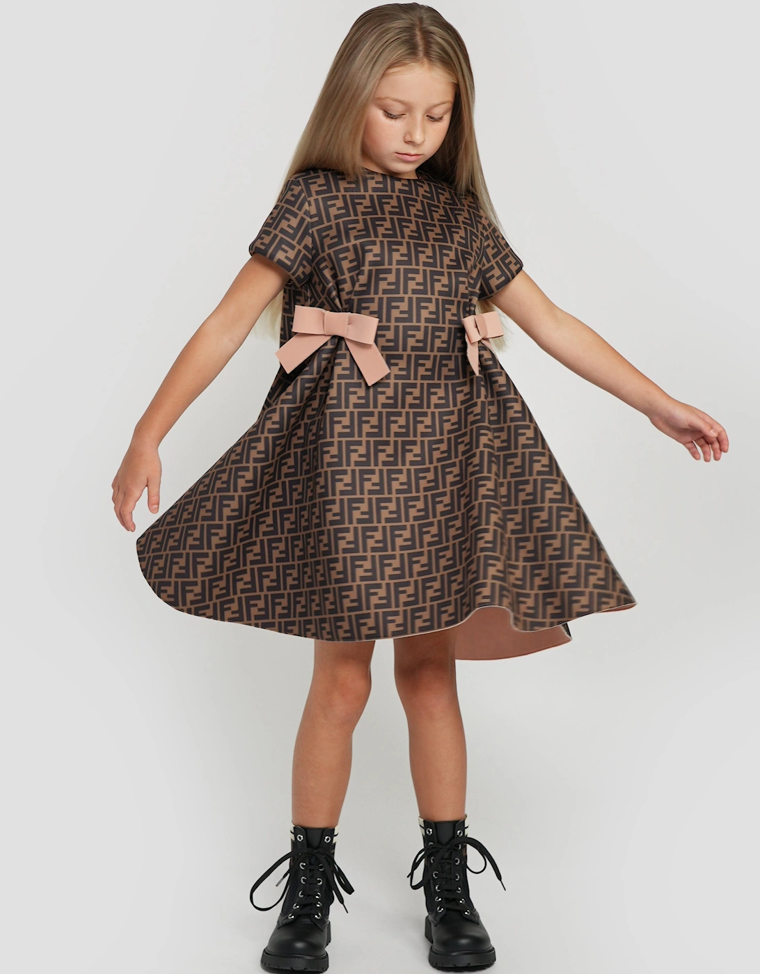 Girls Neoprene FF Logo Bow Dress