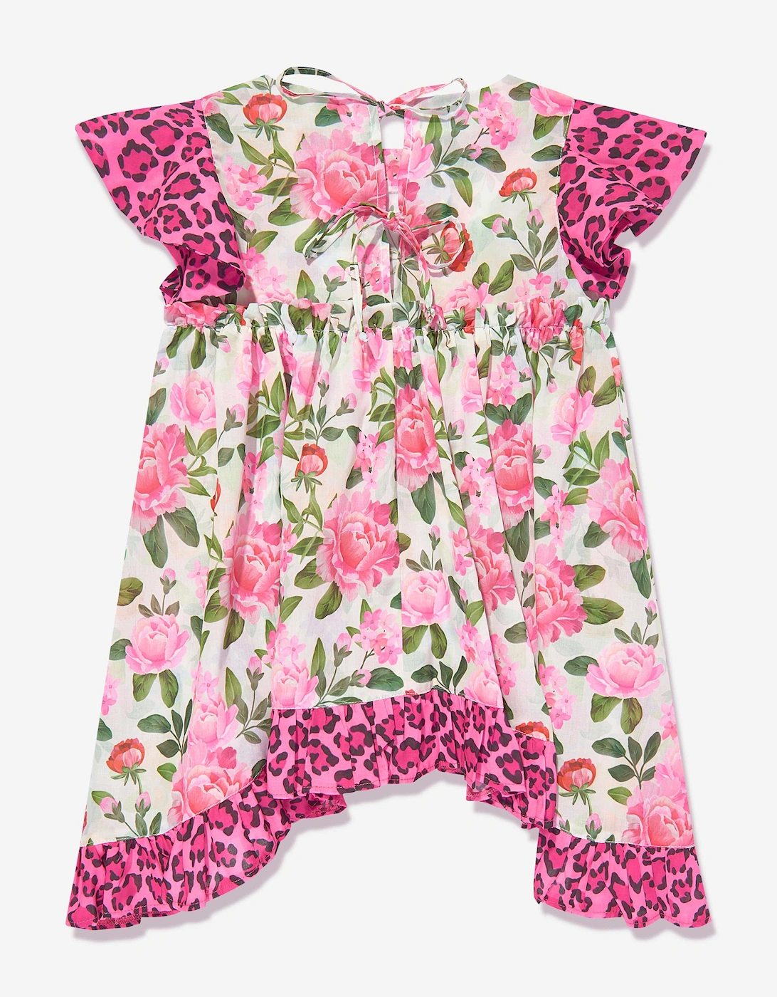 Girls Floral And Leopard Dress in Multicolour