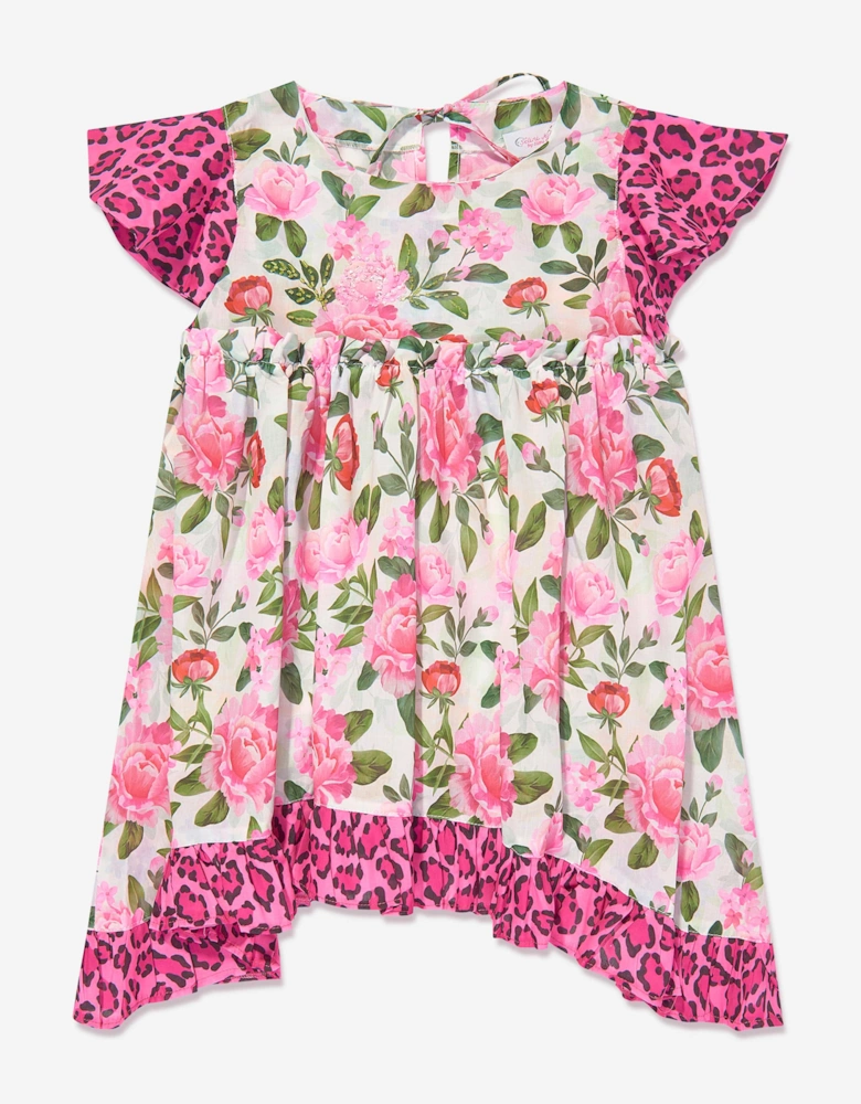 Girls Floral And Leopard Dress in Multicolour