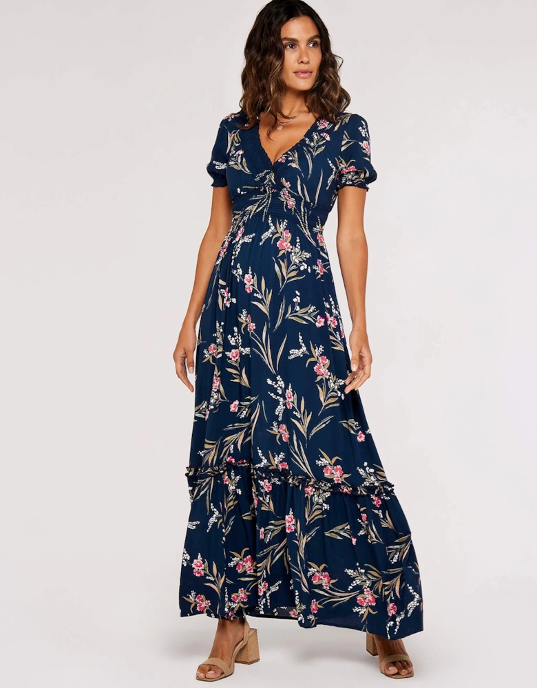 Watercolour Floral Smocked Maxi Dress