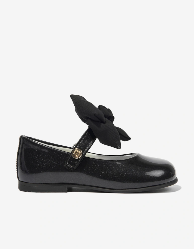 Girls Leather Mary Jane Bow Shoes in Black