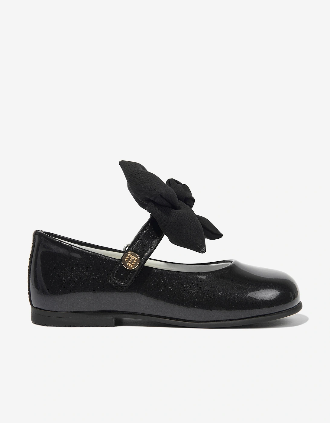 Girls Leather Mary Jane Bow Shoes in Black, 5 of 4