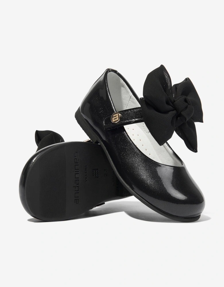 Girls Leather Mary Jane Bow Shoes in Black