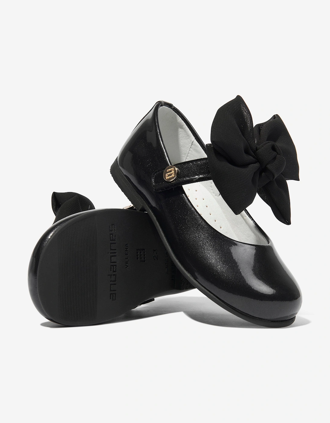 Girls Leather Mary Jane Bow Shoes in Black