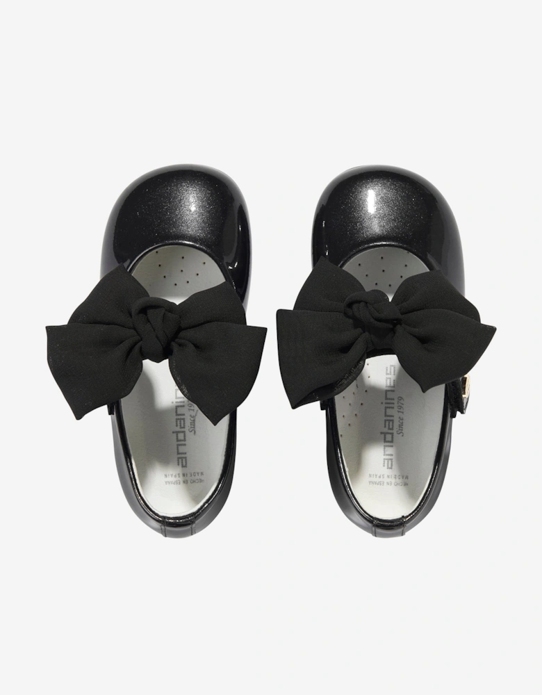 Girls Leather Mary Jane Bow Shoes in Black