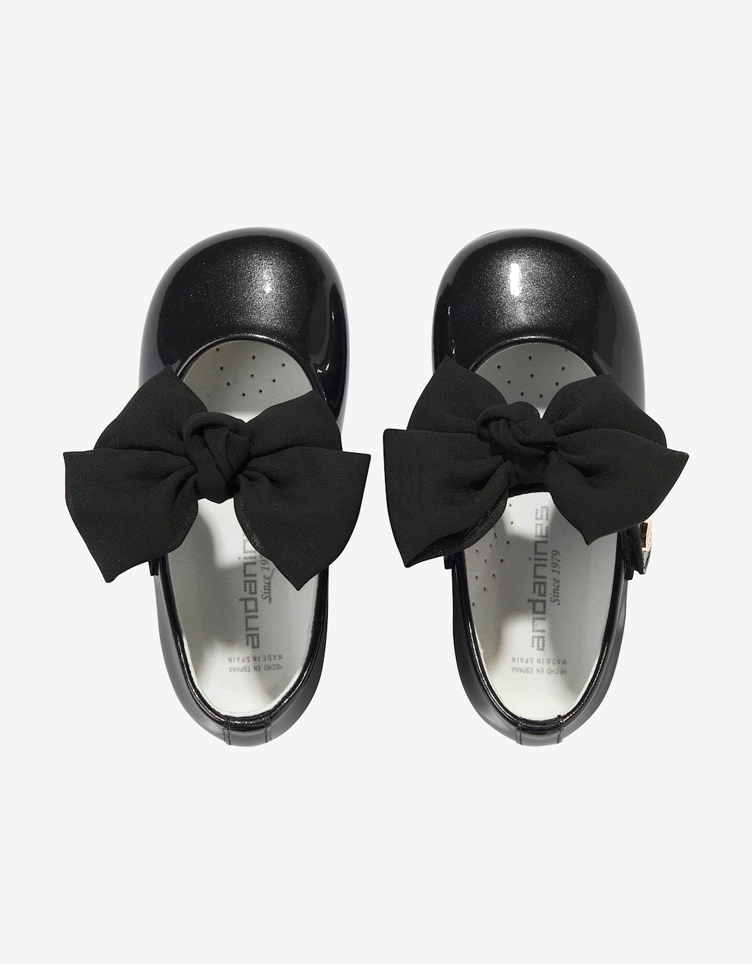Girls Leather Mary Jane Bow Shoes in Black