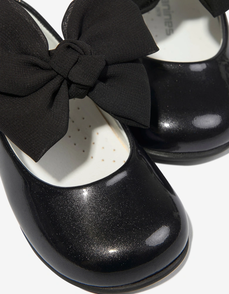 Girls Leather Mary Jane Bow Shoes in Black