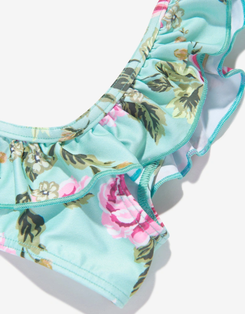 Girls Floral And Checked Bikini in Multicolour