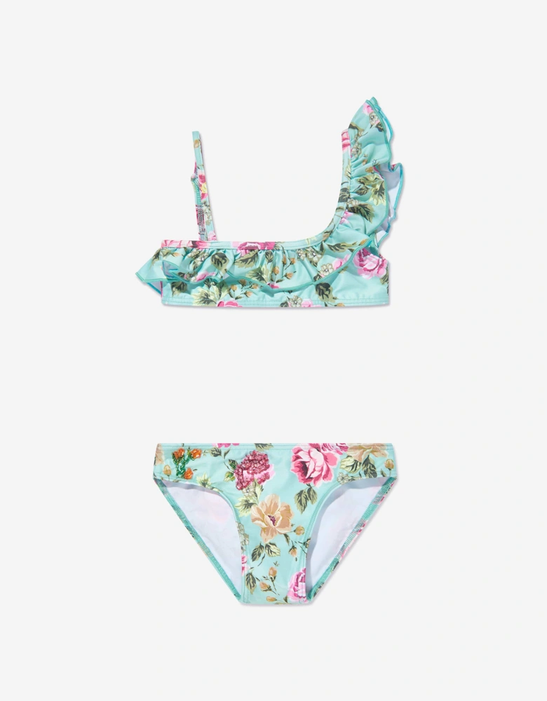 Girls Floral And Checked Bikini in Multicolour
