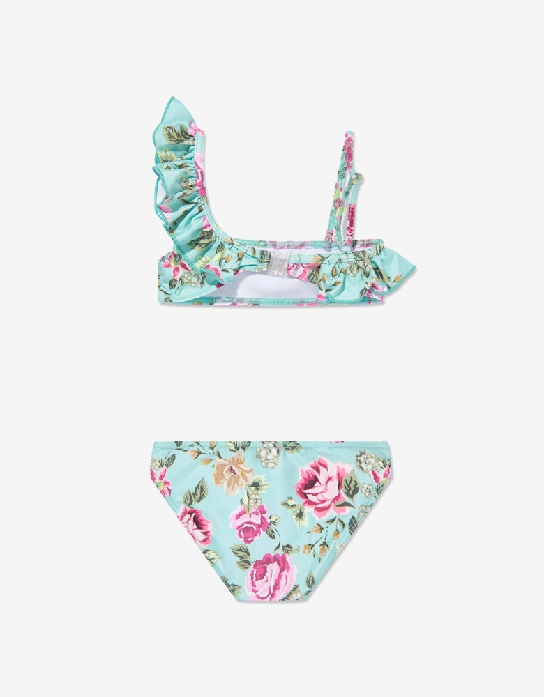 Girls Floral And Checked Bikini in Multicolour