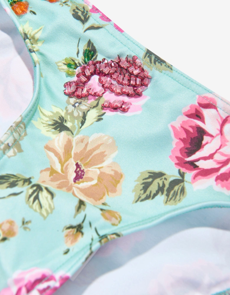 Girls Floral And Checked Bikini in Multicolour