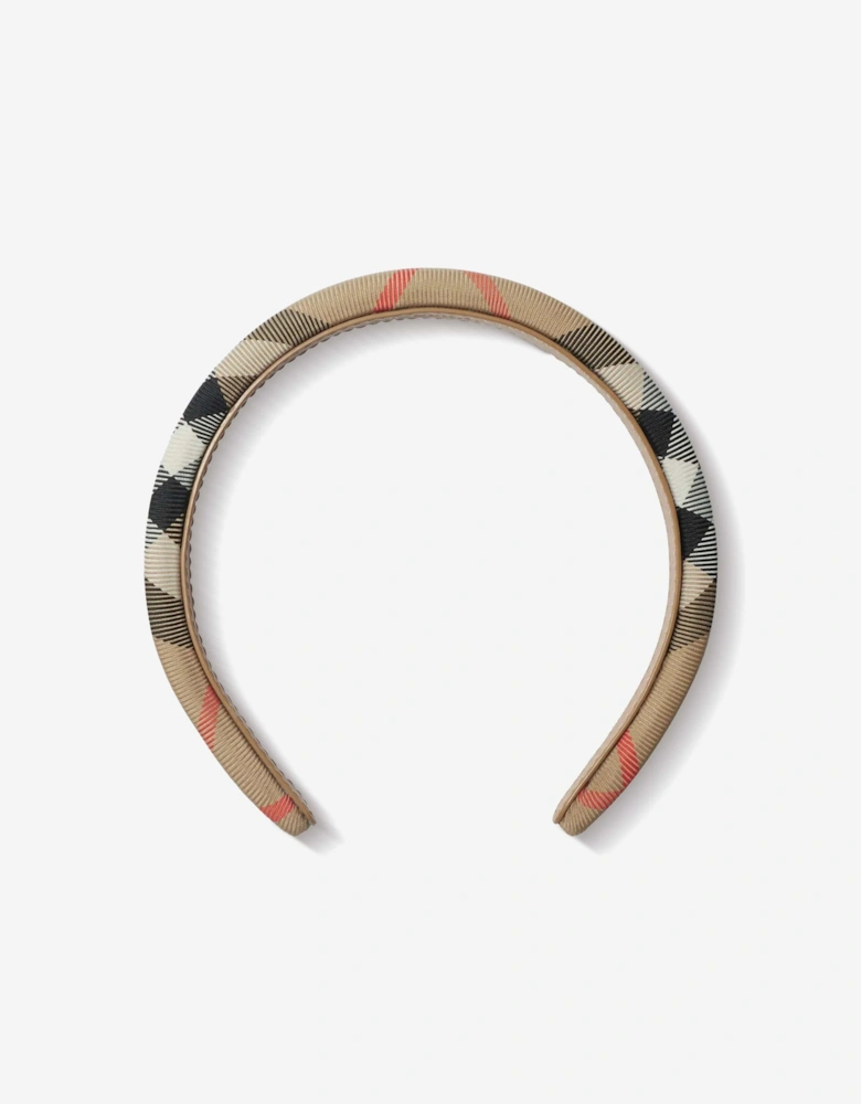 Girls Classic Check Headband in Beige