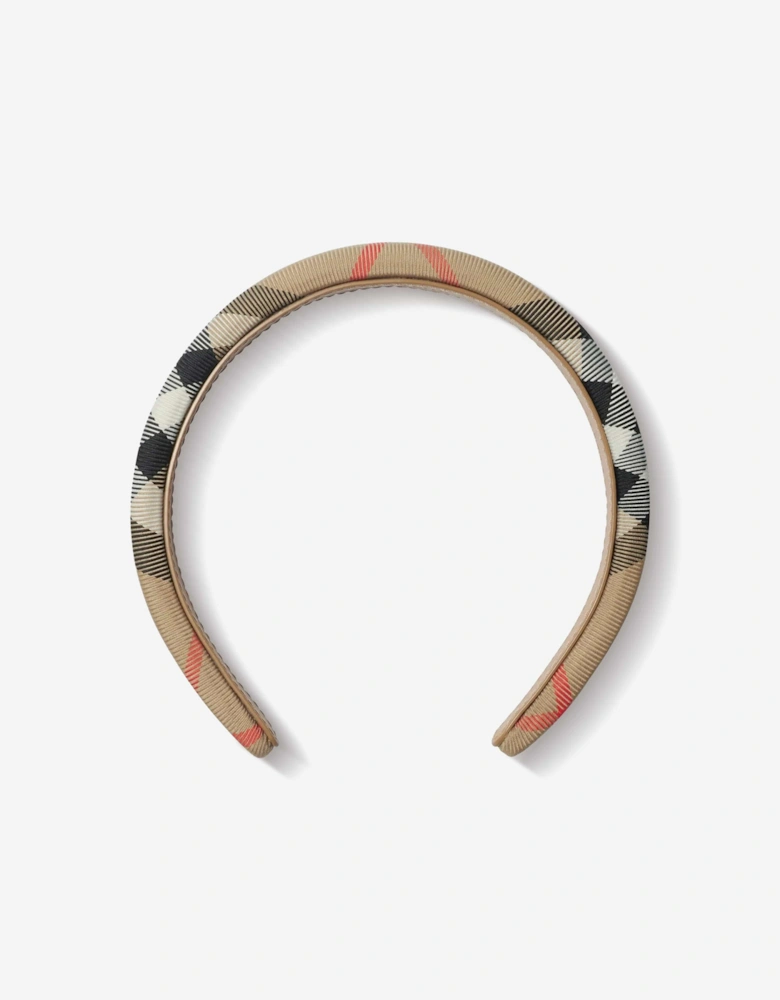 Girls Classic Check Headband in Beige