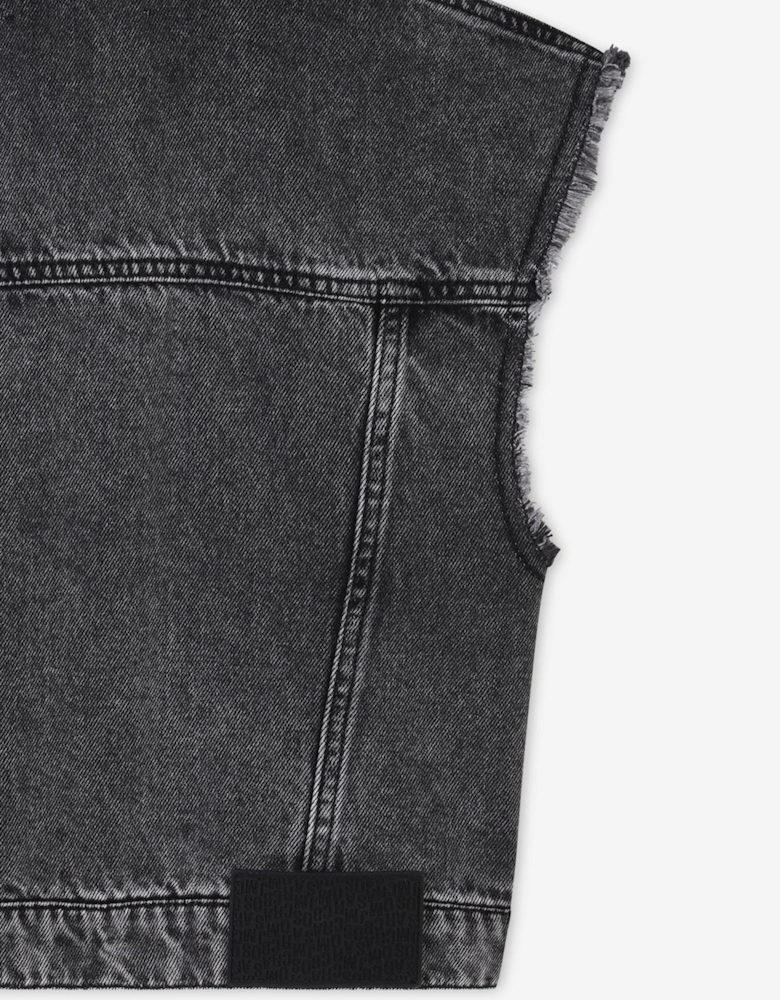 Girls Diamante Daisy Denim Gilet in Black