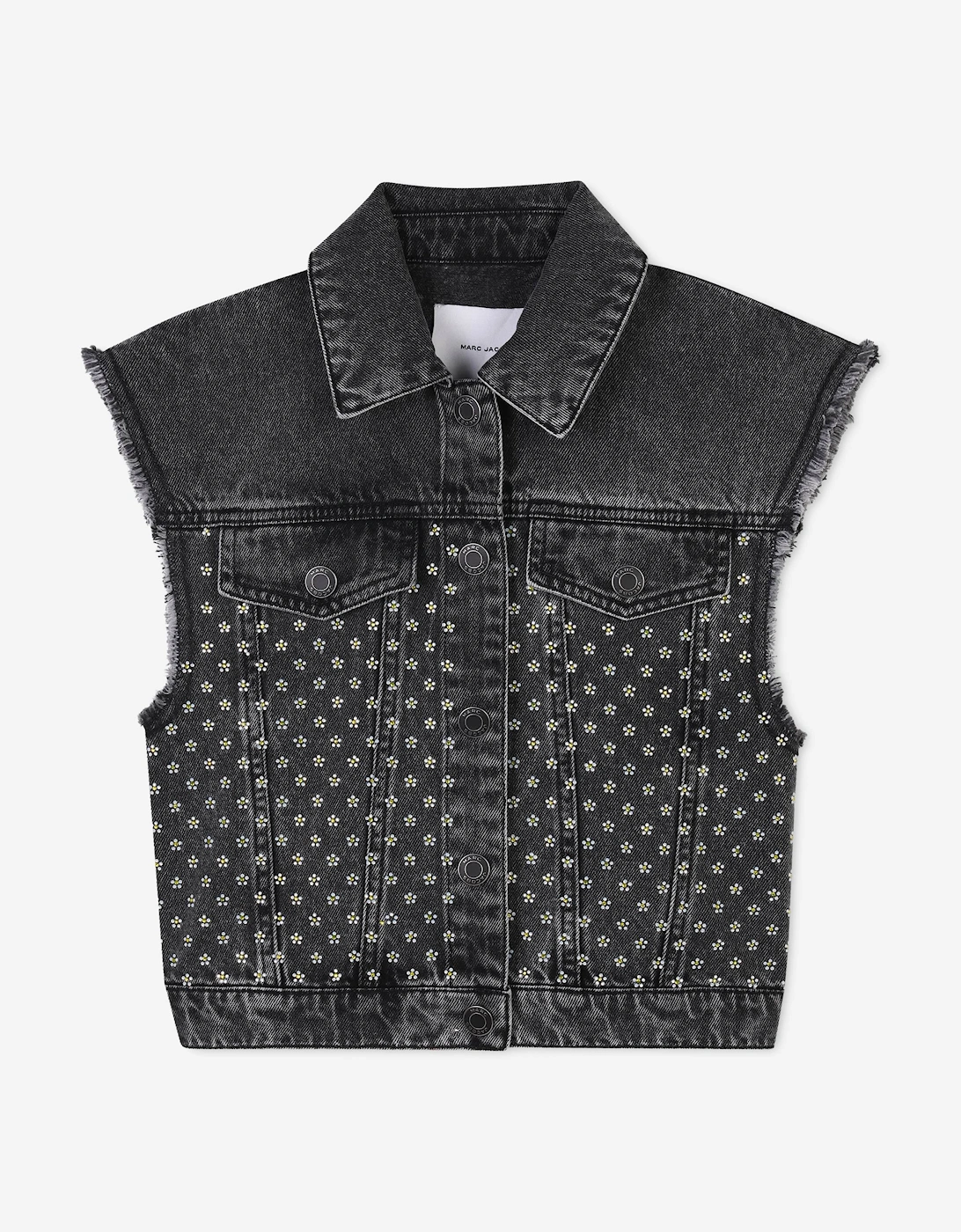 Girls Diamante Daisy Denim Gilet in Black, 5 of 4