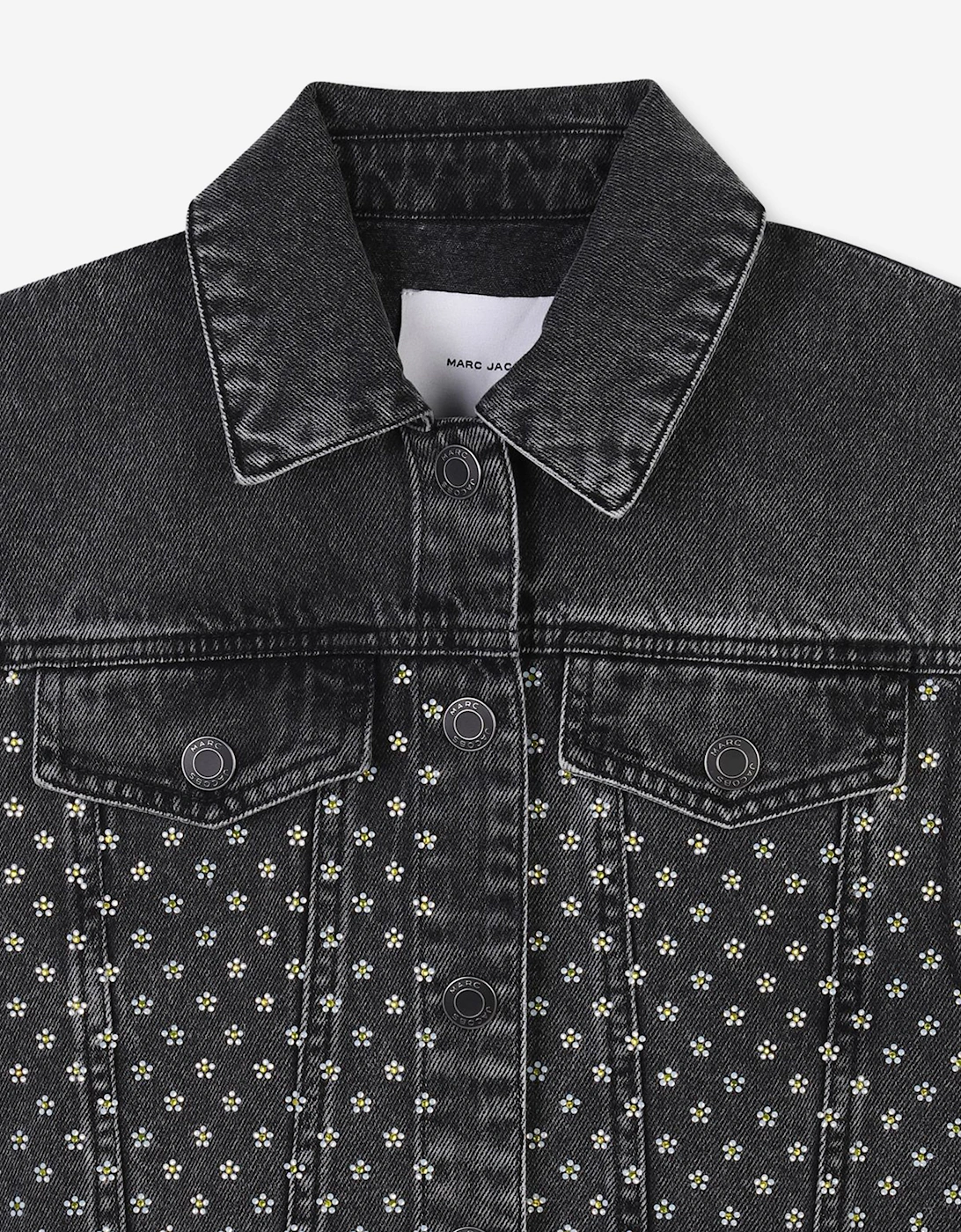 Girls Diamante Daisy Denim Gilet in Black