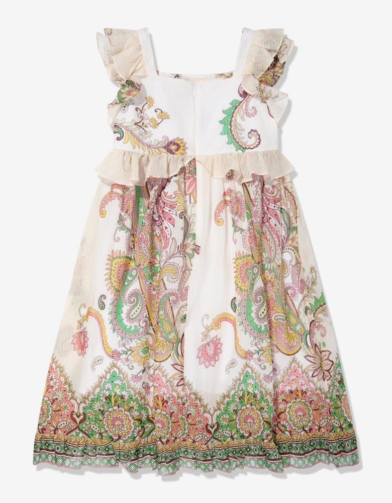 Girls Cotton and Silk Paisley Print Dress in Multicolour