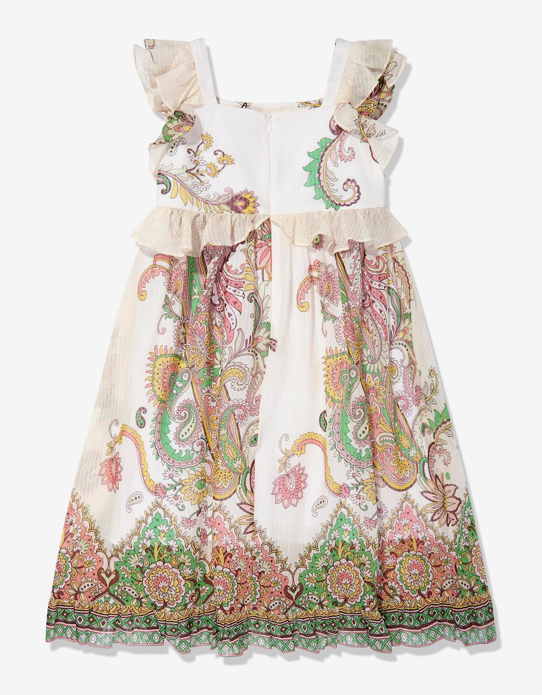 Girls Cotton and Silk Paisley Print Dress in Multicolour