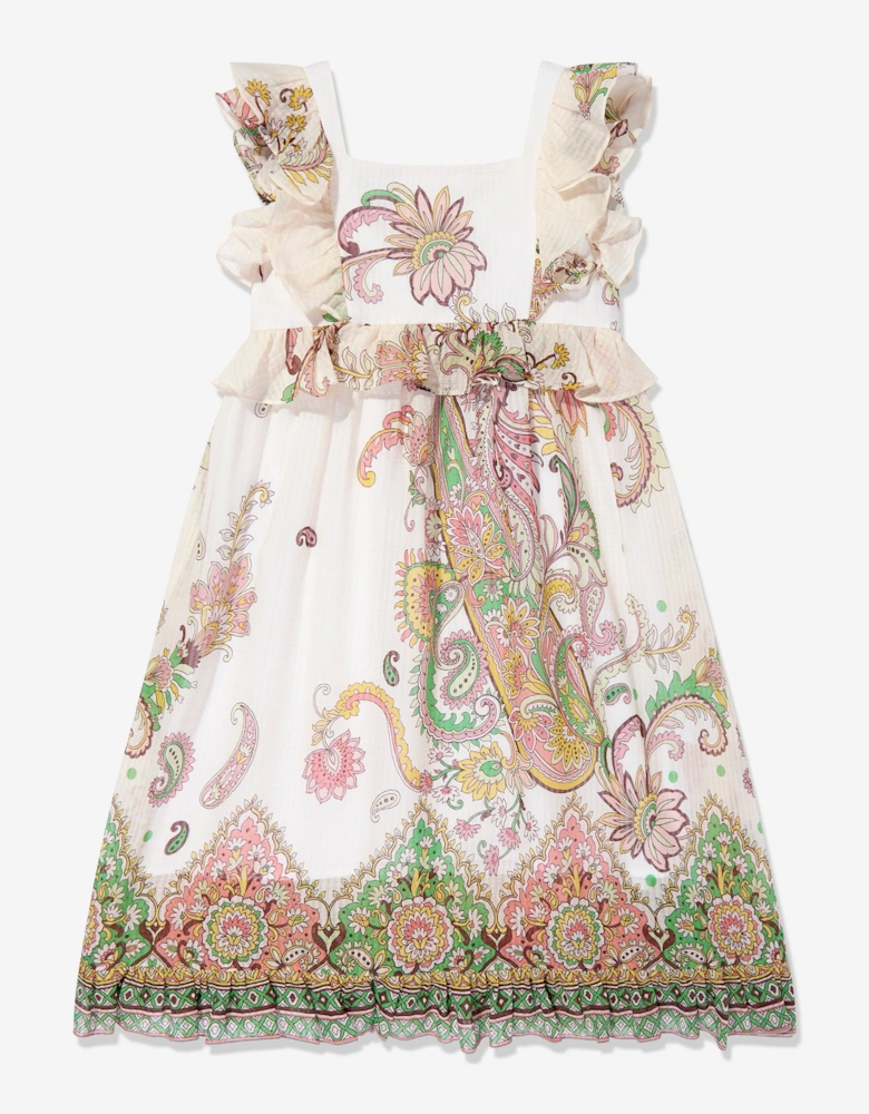 Girls Cotton and Silk Paisley Print Dress in Multicolour