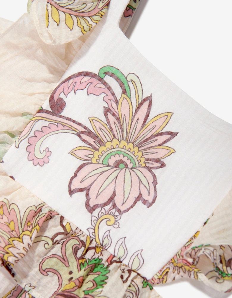 Girls Cotton and Silk Paisley Print Dress in Multicolour