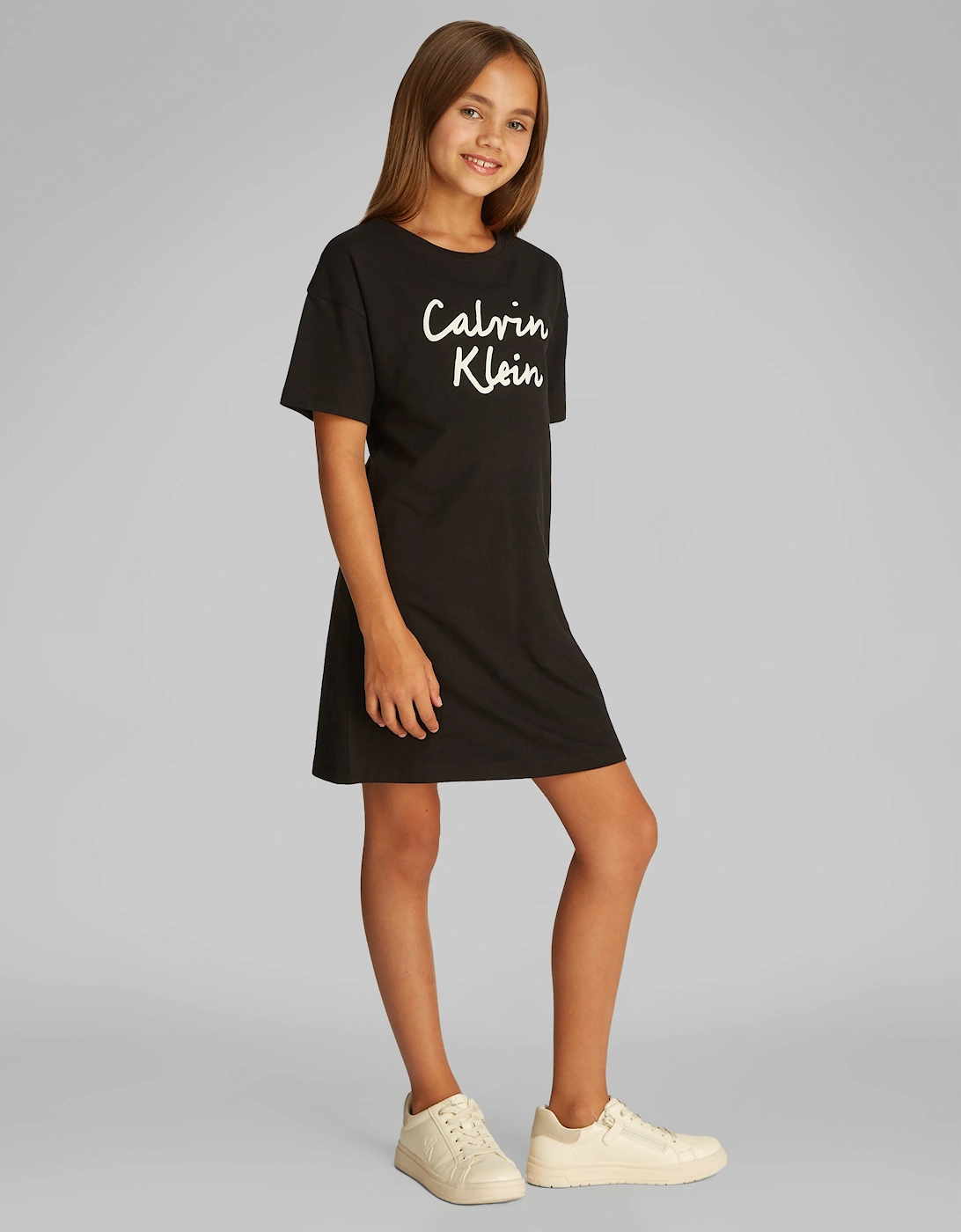 Girls Script Logo T-Shirt Dress in Black