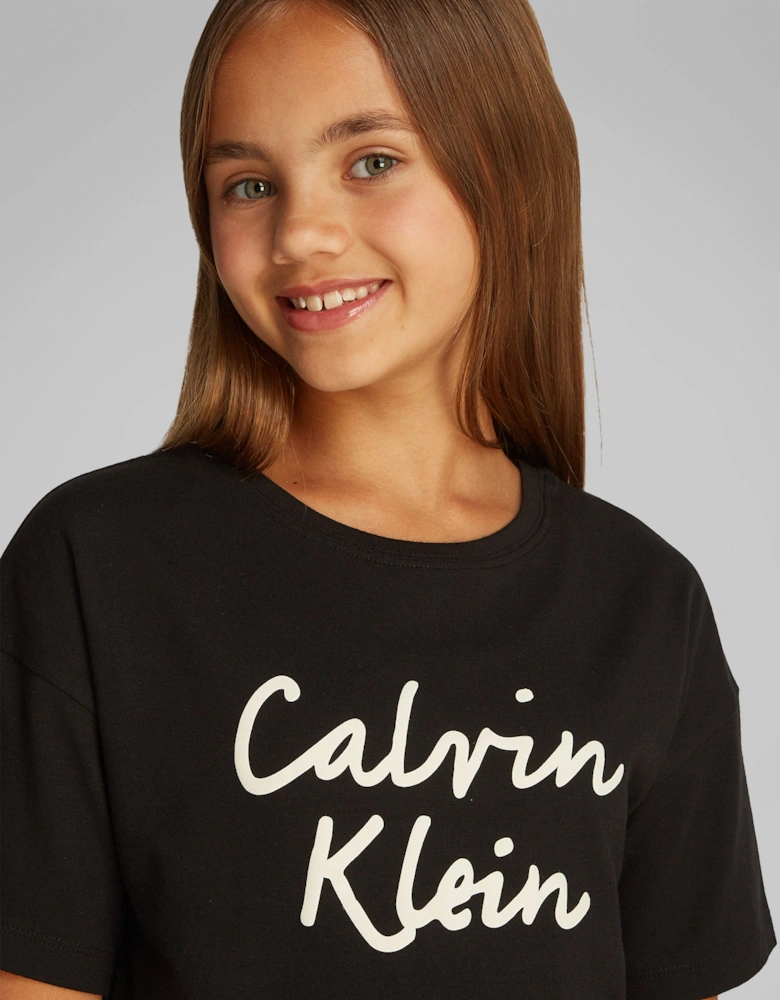 Girls Script Logo T-Shirt Dress in Black