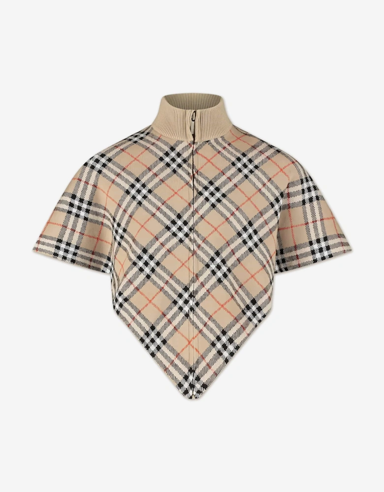 Girls Lette Check Cape in Beige