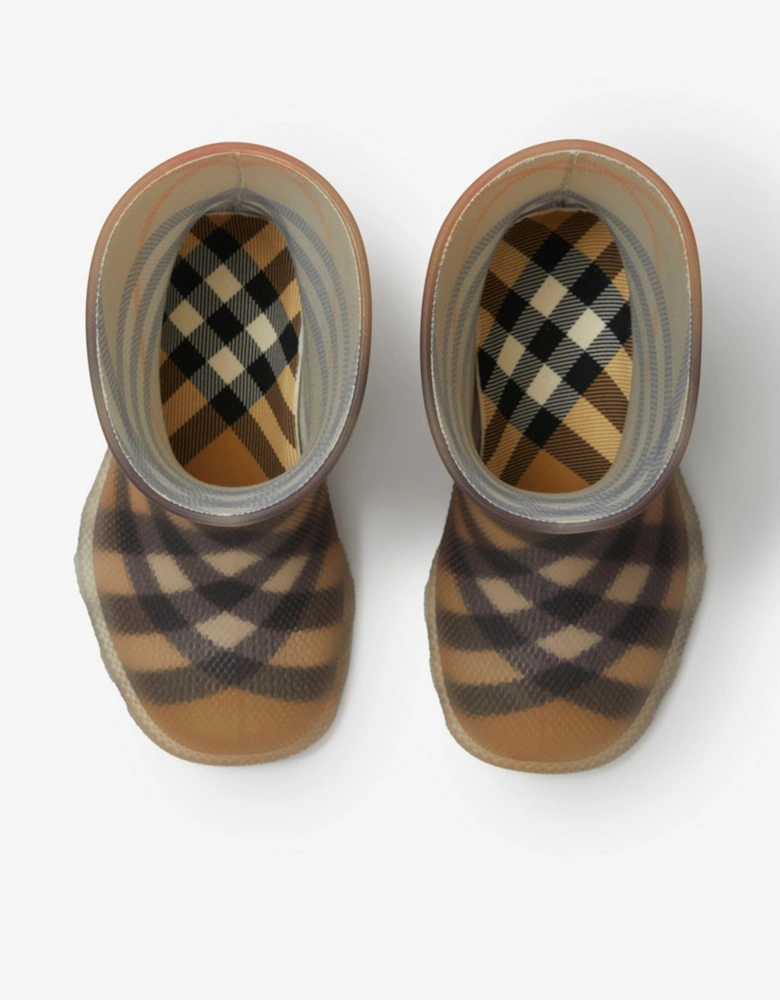 Kids Check Rubber Marsh High Boots in Beige
