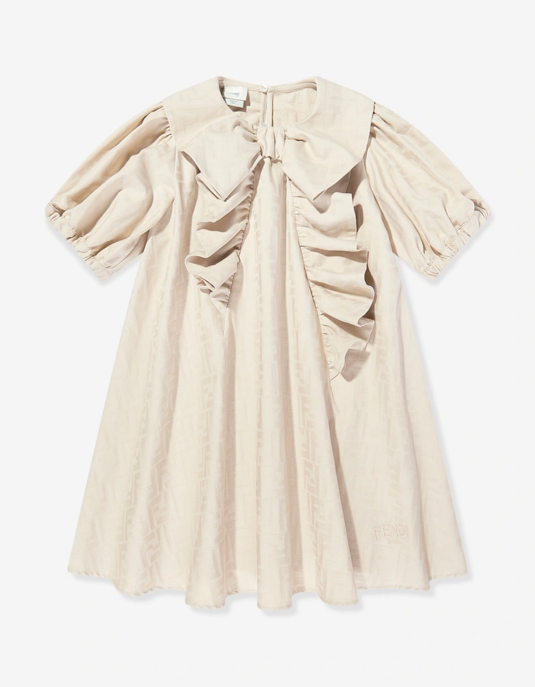 Girls FF Jacquard Logo Dress in Beige