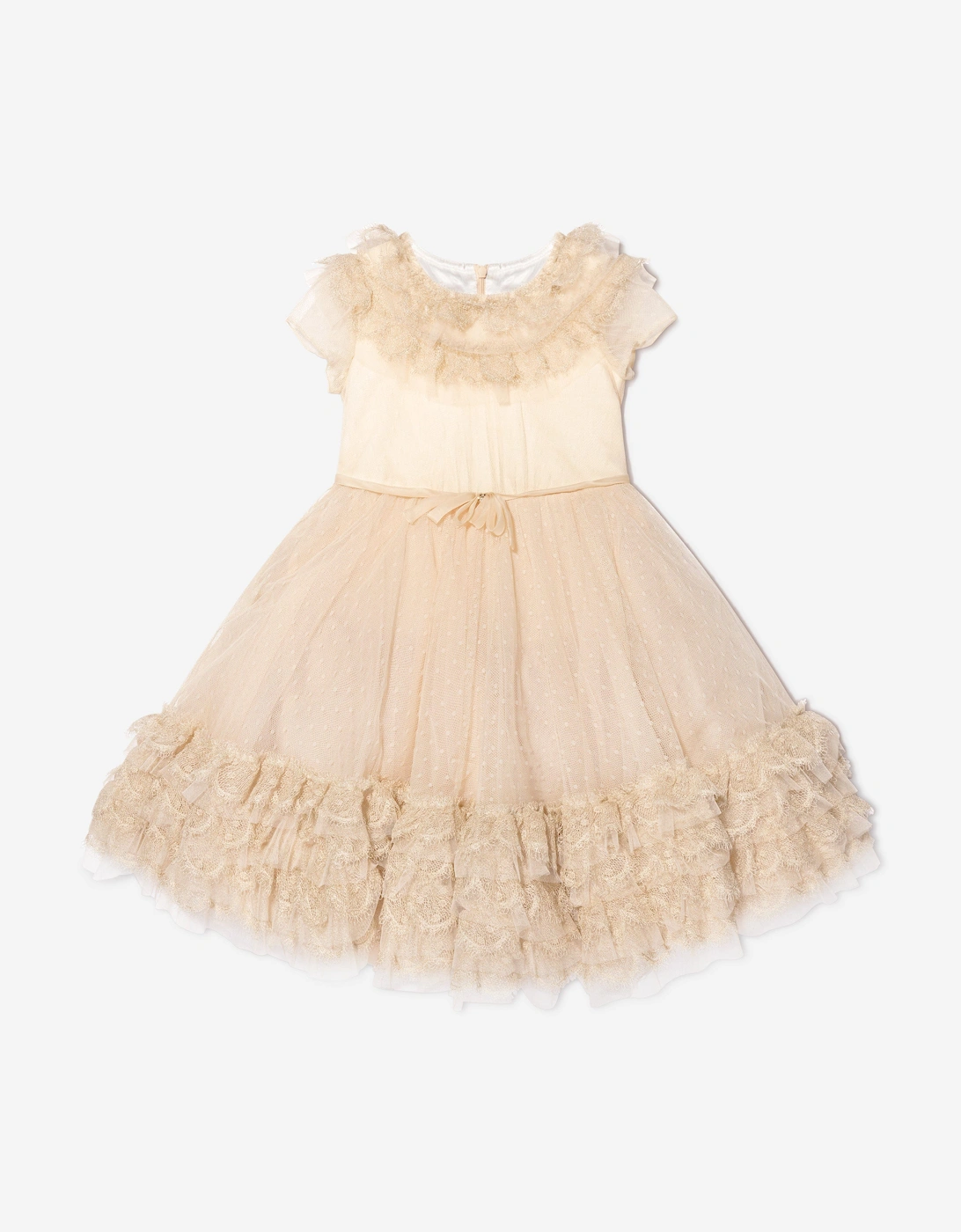 Girls Trimmed Plumetis Tulle Gown in Cream, 6 of 5