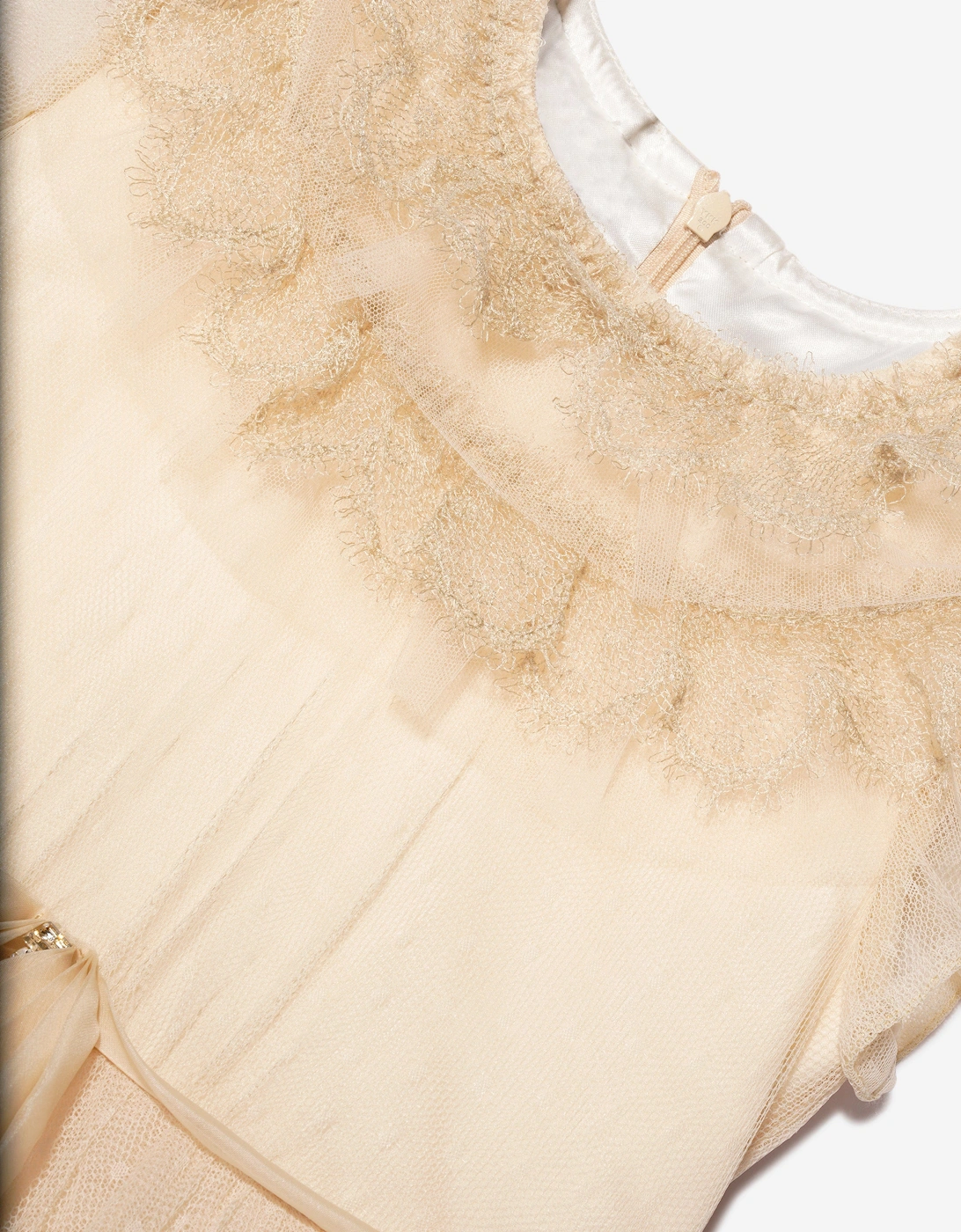 Girls Trimmed Plumetis Tulle Gown in Cream
