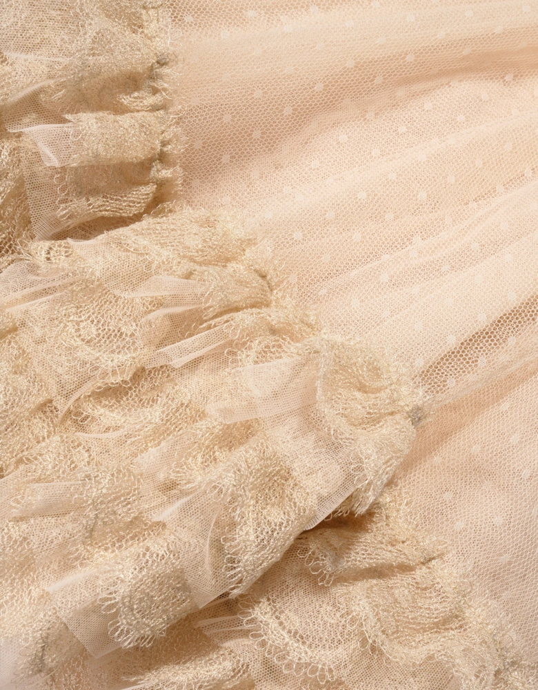 Girls Trimmed Plumetis Tulle Gown in Cream
