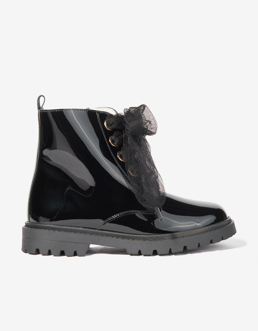 Girls Leather Lace Up Boots in Black, 5 of 4