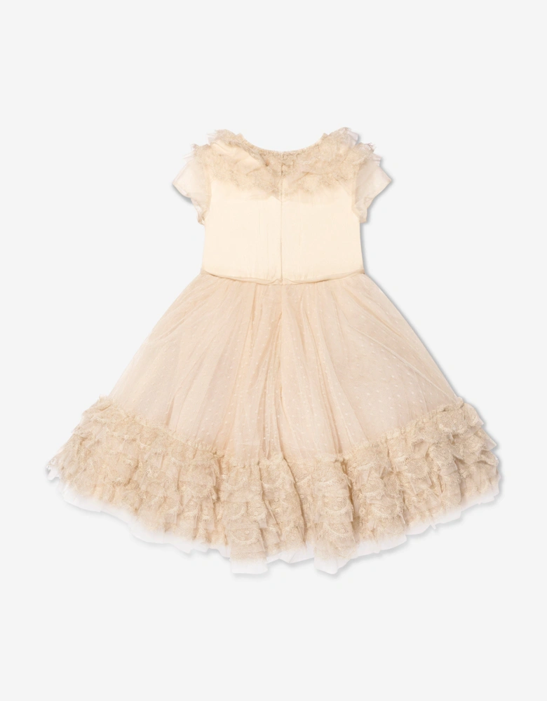 Girls Trimmed Plumetis Tulle Gown in Cream