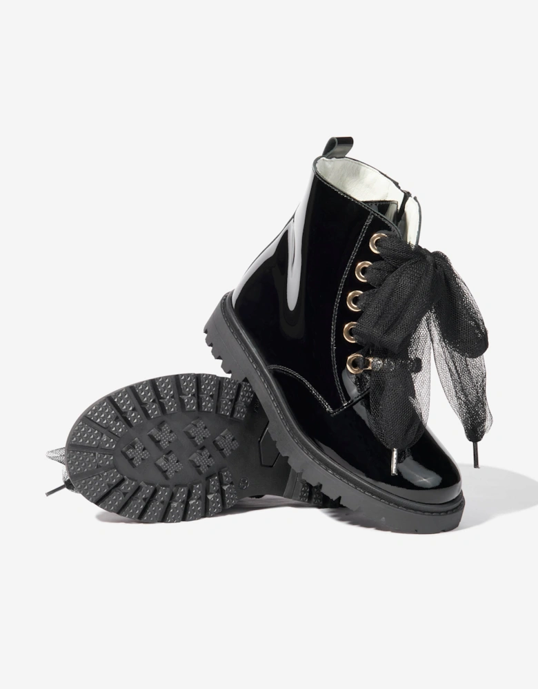 Girls Leather Lace Up Boots in Black