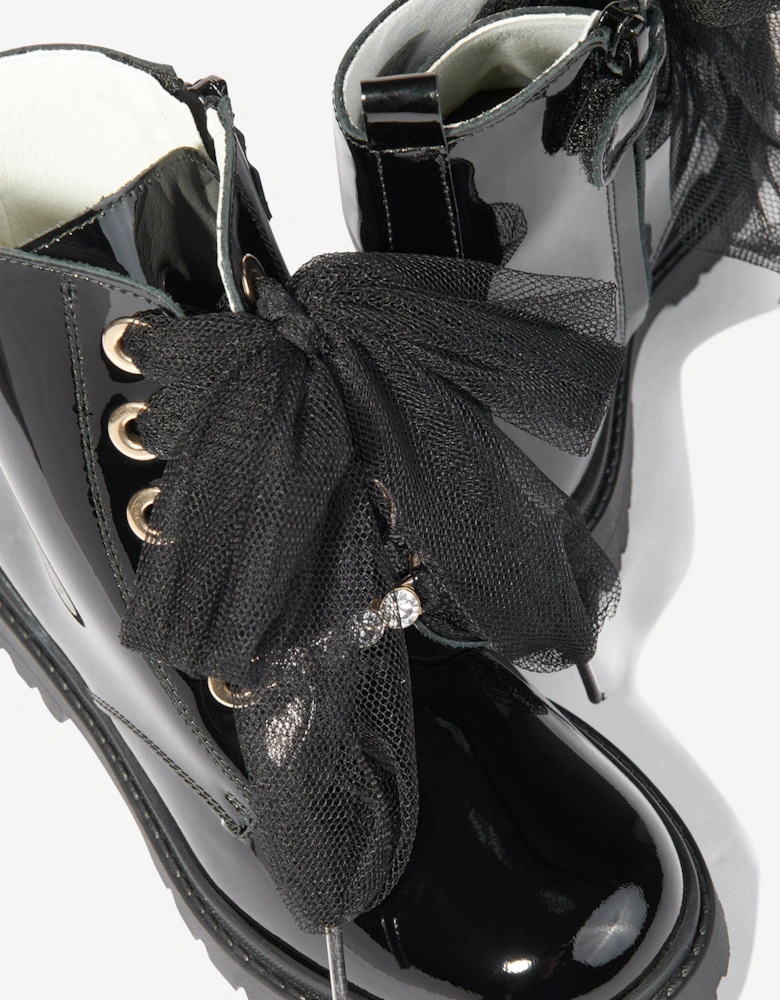 Girls Leather Lace Up Boots in Black