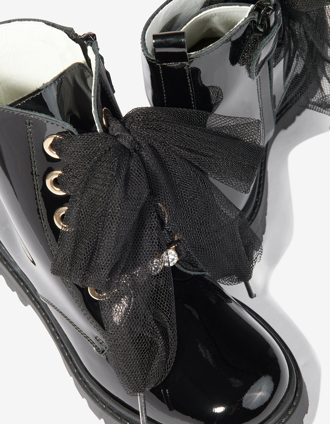 Girls Leather Lace Up Boots in Black