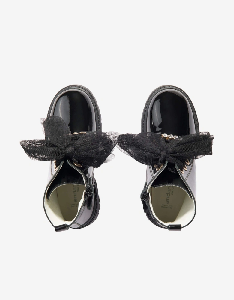 Girls Leather Lace Up Boots in Black
