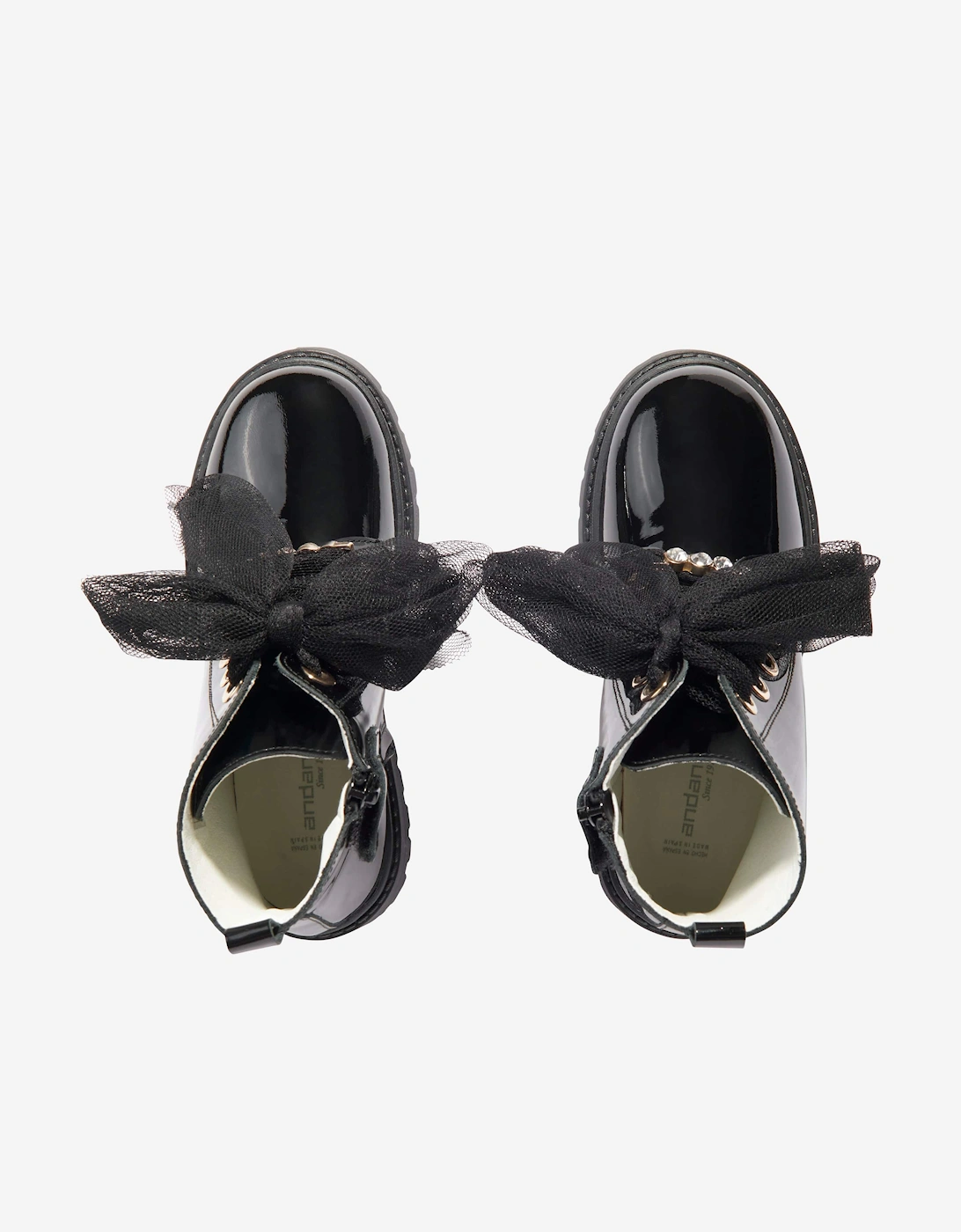 Girls Leather Lace Up Boots in Black