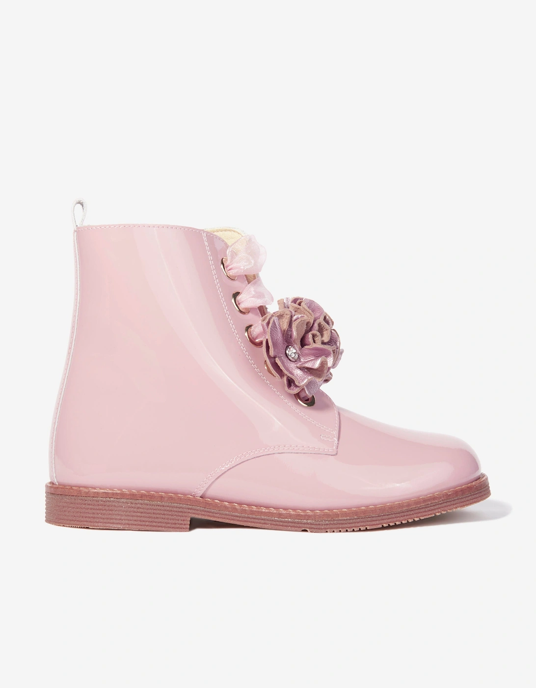 Girls Patent Leather Flower Boots in Pink, 5 of 4